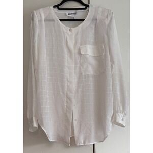 Yves St Clair White Windowpane Grid Long Sleeve Blouse Vintage Size 8